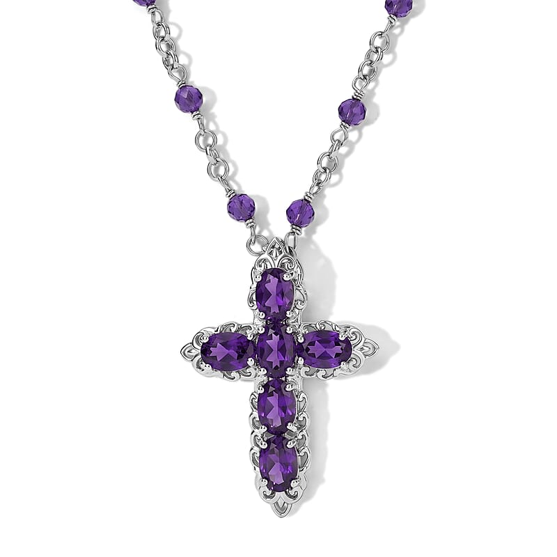 EverTrue African Amethyst 6.60 ctw Necklace (18 Inches) in Platinum Bond