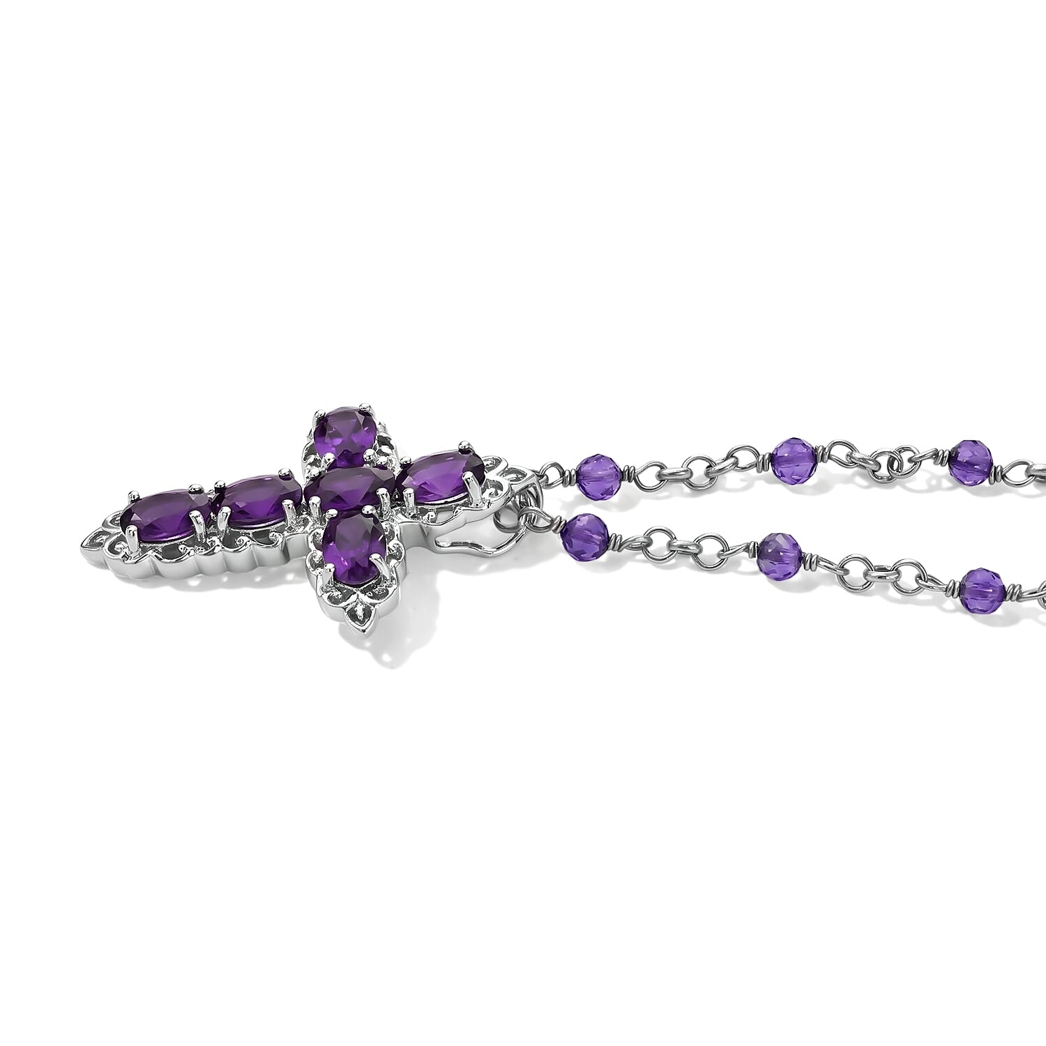 EverTrue African Amethyst 6.60 ctw Necklace (18 Inches) in Platinum Bond