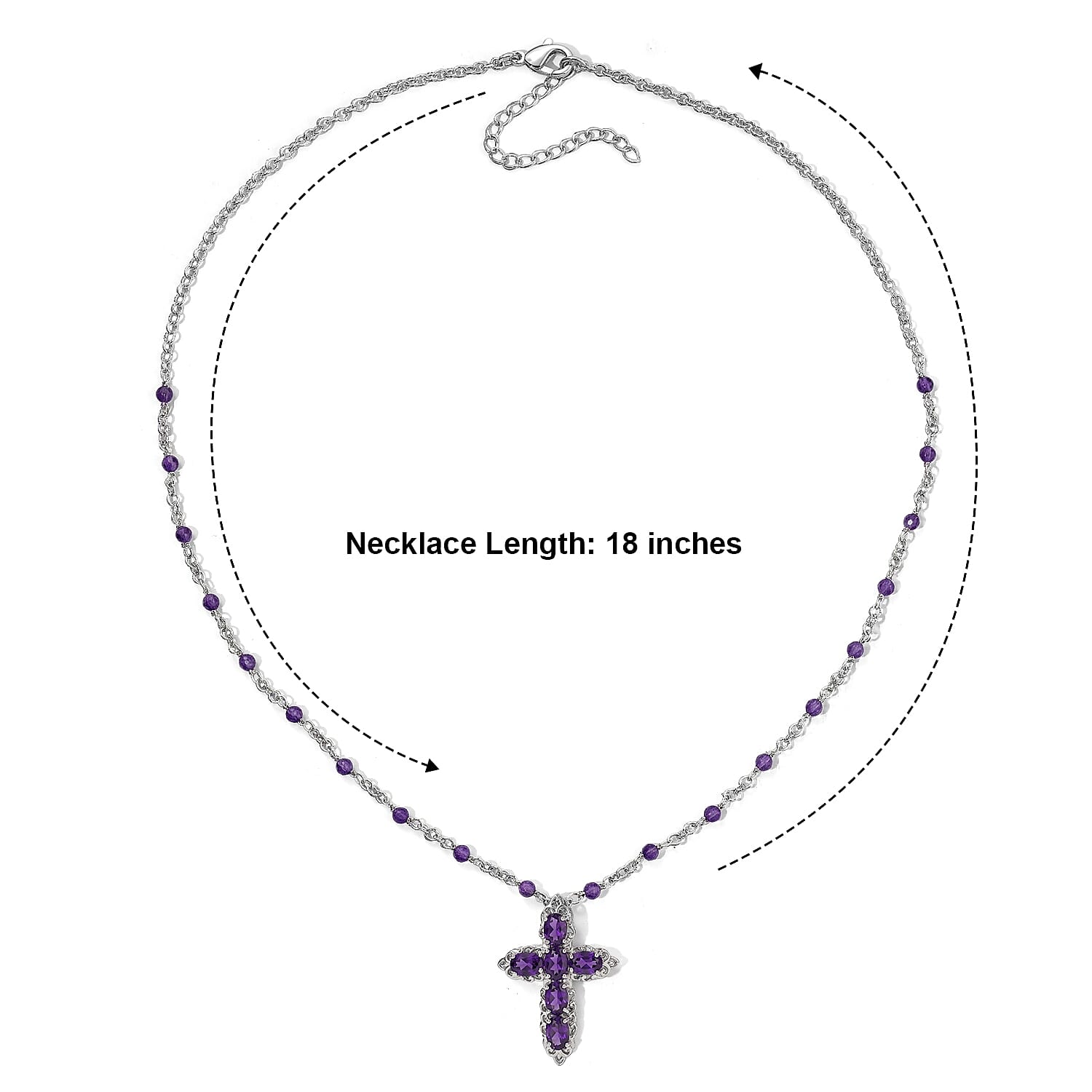 EverTrue African Amethyst 6.60 ctw Necklace (18 Inches) in Platinum Bond