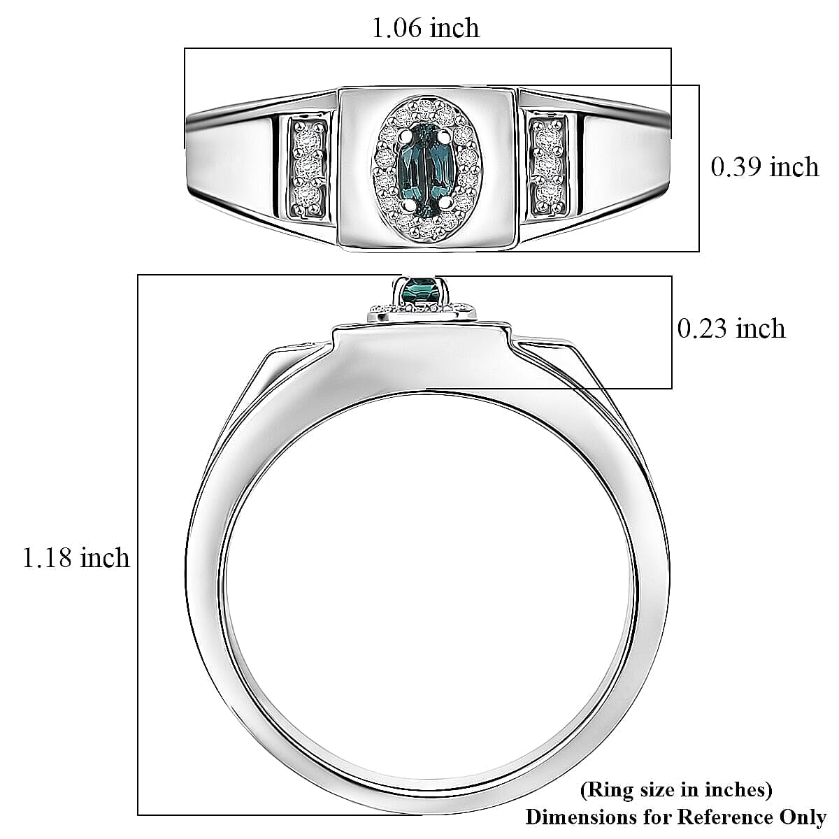 D'Joy Monte Belo Indicolite and Moissanite 0.40 ctw Men's Ring in Rhodium Over Sterling Silver (Size 10.0)