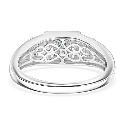 D'Joy Monte Belo Indicolite and Moissanite 0.40 ctw Men's Ring in Rhodium Over Sterling Silver (Size 11.0)