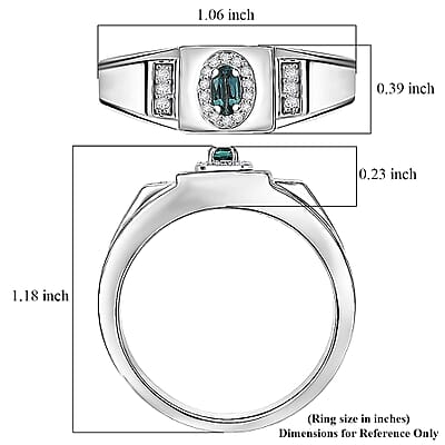 D'Joy Monte Belo Indicolite and Moissanite 0.40 ctw Men's Ring in Rhodium Over Sterling Silver (Size 11.0)