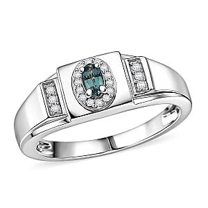 D'Joy Monte Belo Indicolite and Moissanite 0.40 ctw Men's Ring in Rhodium Over Sterling Silver (Size 12.0)