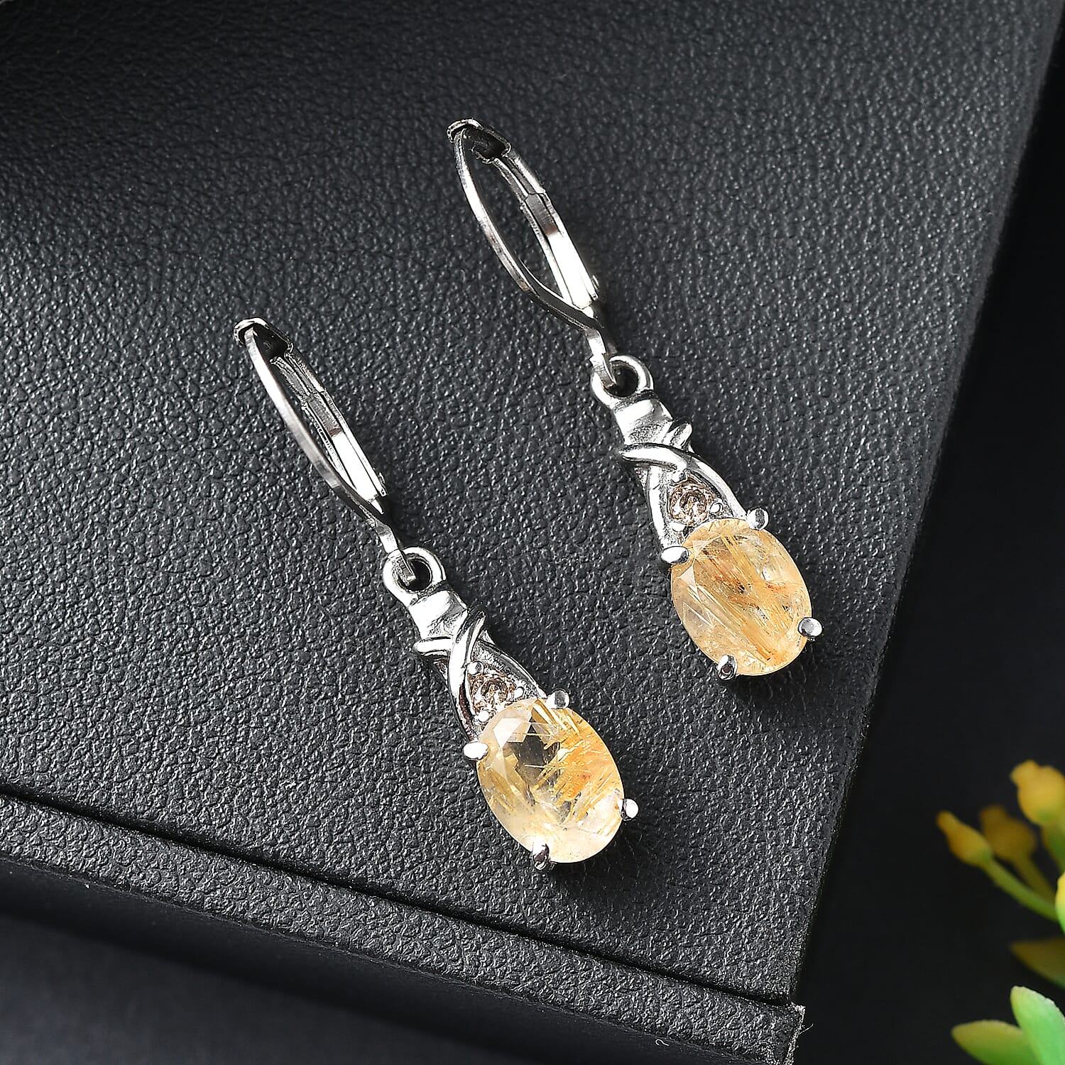 EverTrue Golden Rutilated Quartz and Simulated Champagne Diamond 2.30 ctw Lever Back Earrings in Stainless Steel