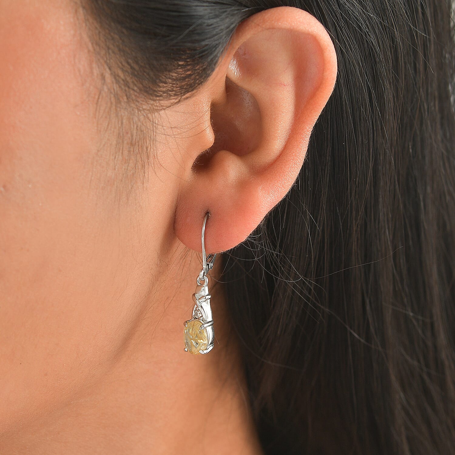 EverTrue Golden Rutilated Quartz and Simulated Champagne Diamond 2.30 ctw Lever Back Earrings in Stainless Steel