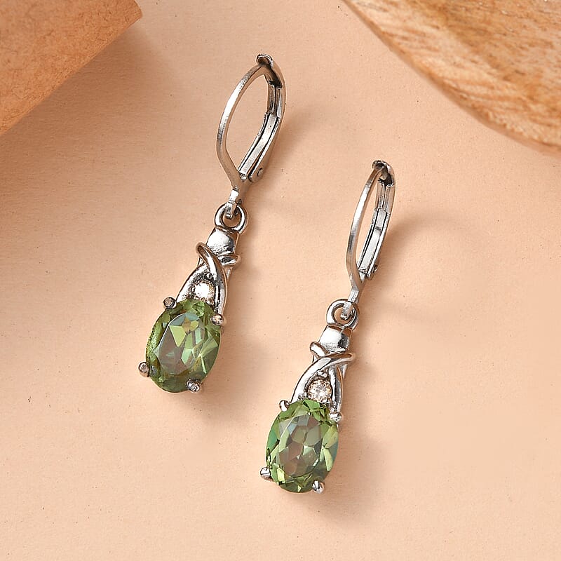 EverTrue Enami Mystic Quartz and Simulated Champagne Diamond 1.90 ctw Lever Back Earrings in Stainless Steel