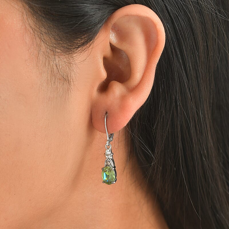 EverTrue Enami Mystic Quartz and Simulated Champagne Diamond 1.90 ctw Lever Back Earrings in Stainless Steel