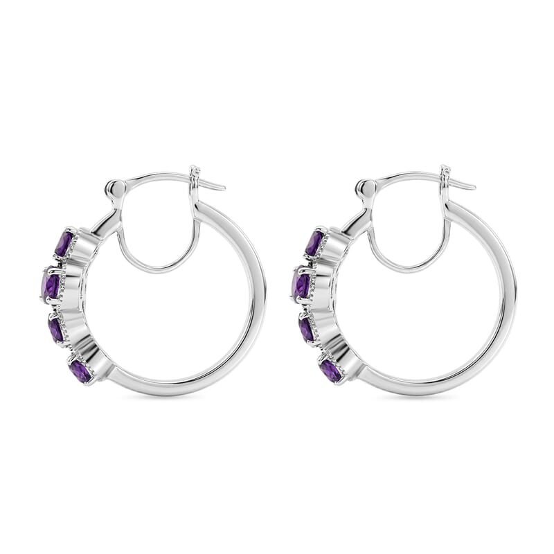 EverTrue African Amethyst 3.20 ctw Cross Hoop Earrings in Platinum Bond