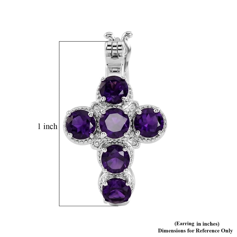 EverTrue African Amethyst 3.20 ctw Cross Hoop Earrings in Platinum Bond
