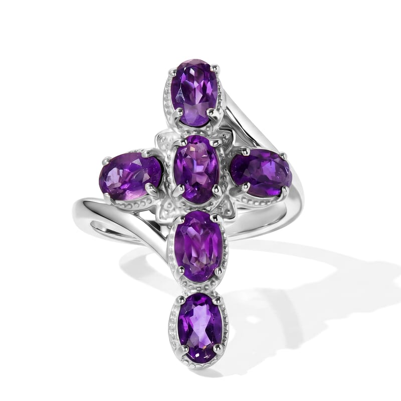 EverTrue African Amethyst 2.60 ctw Cross Bypass Ring in Platinum Bond (Size 6.0)
