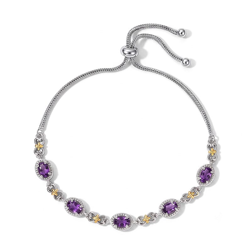 EverTrue African Amethyst 2.15 ctw Cluster Bracelet in 18K YG Plated and Platinum Bond (10.50 In)
