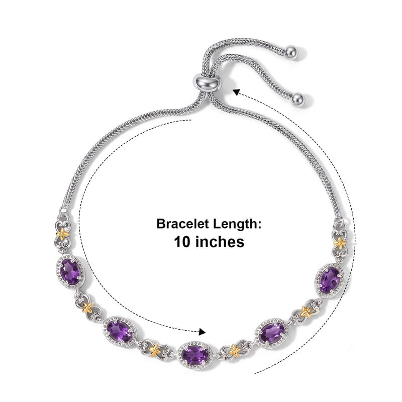 EverTrue African Amethyst 2.15 ctw Two-tone Bolo Bracelet in 18K YG Plated and Platinum Bond