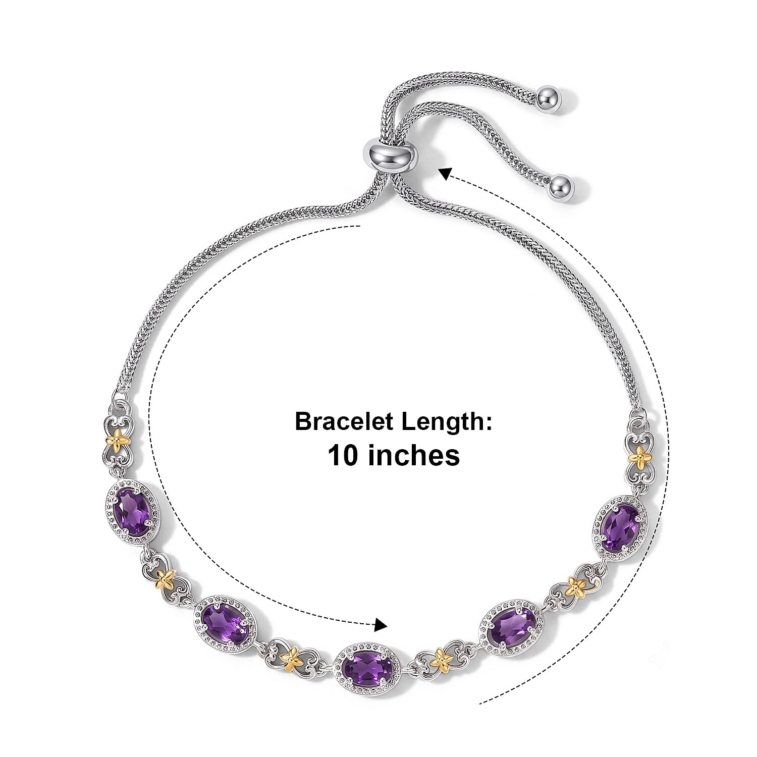 EverTrue African Amethyst 2.15 ctw Cluster Bracelet in 18K YG Plated and Platinum Bond (10.50 In)