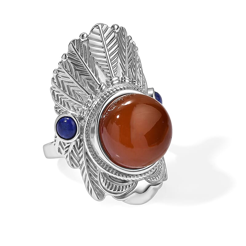 EverTrue Chalcedony and Lapis Lazuli 11.10 ctw Solitaire Ring in Stainless Steel (Size 6.0)