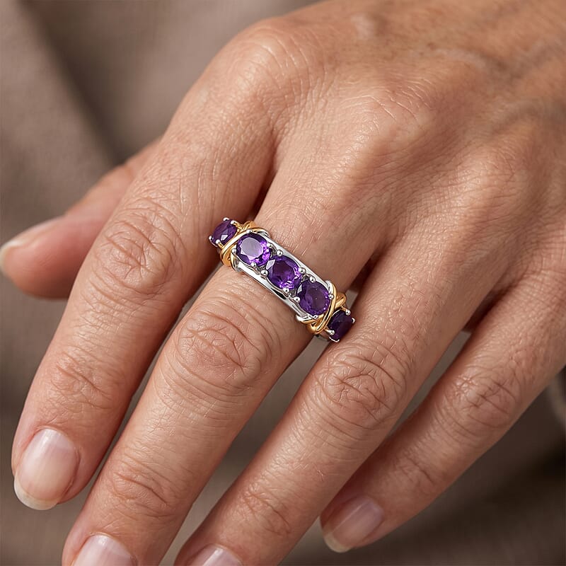 EverTrue African Amethyst 1.70 ctw Ring in 18K YG Plated and Platinum Bond (Size 5.0)