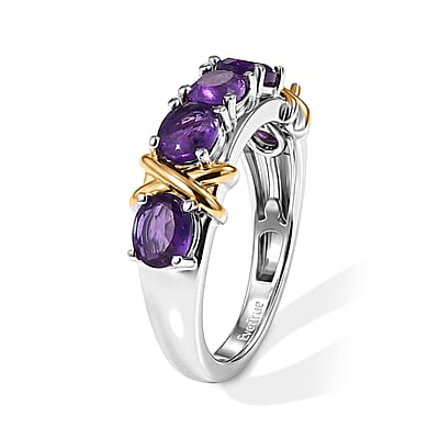 EverTrue African Amethyst 1.70 ctw Ring in 18K YG Plated and Platinum Bond (Size 5.0)