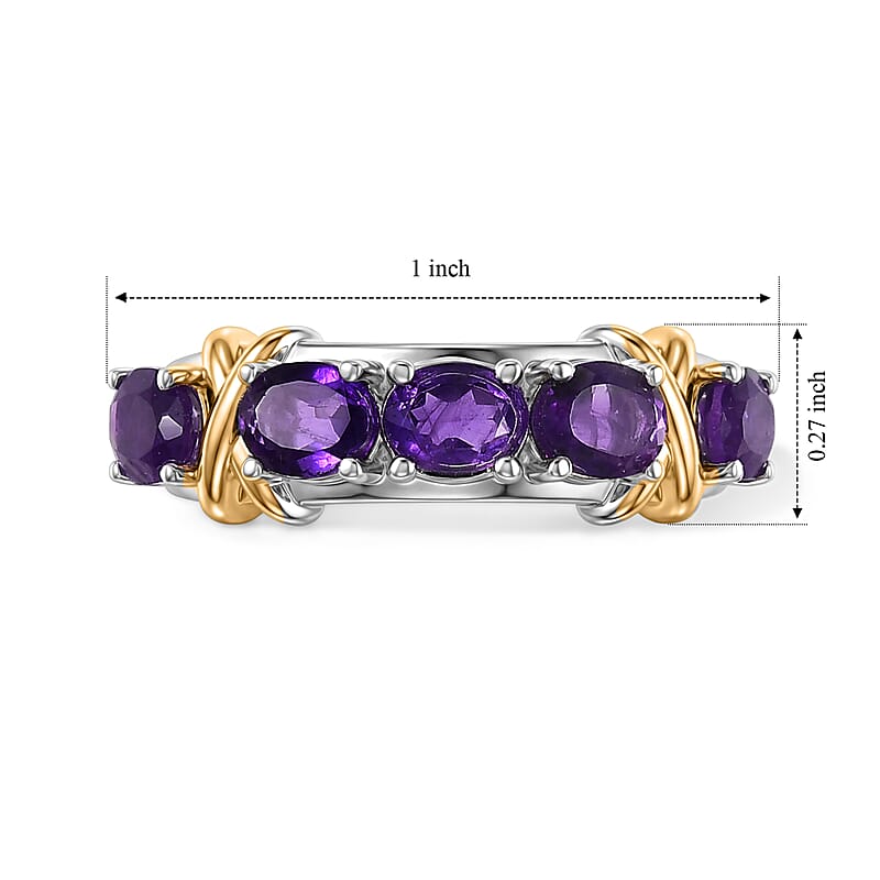 EverTrue African Amethyst 1.70 ctw Ring in 18K YG Plated and Platinum Bond (Size 5.0)