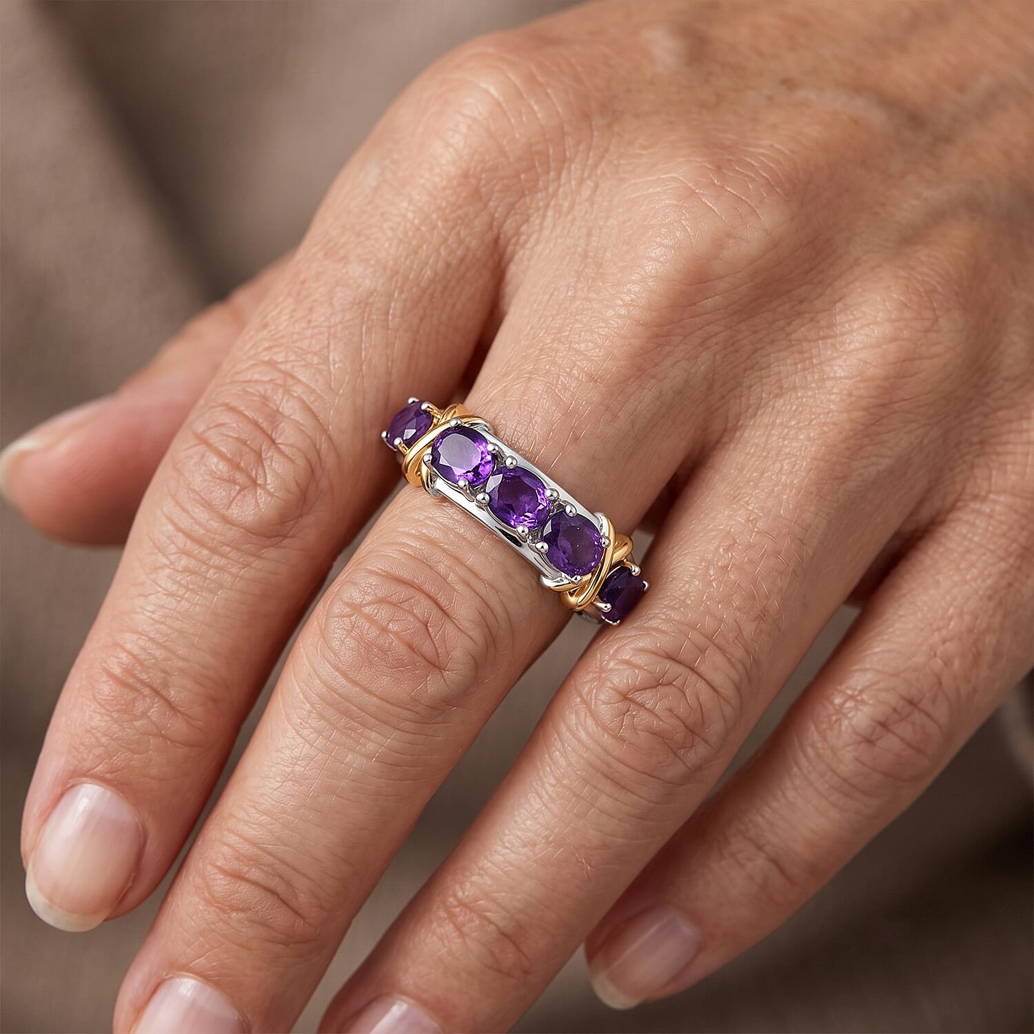 EverTrue African Amethyst 1.70 ctw Ring in 18K YG Plated and Platinum Bond (Size 6.0)