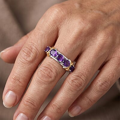 EverTrue African Amethyst 1.70 ctw Ring in 18K YG Plated and Platinum Bond (Size 6.0)