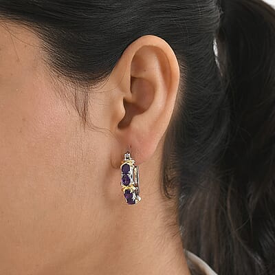 EverTrue African Amethyst 2.65 ctw Hoop Earrings in 18K YG Plated and Platinum Bond