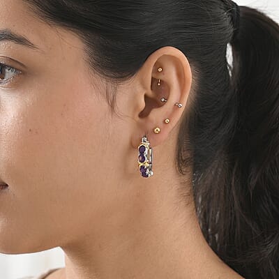 EverTrue African Amethyst 2.65 ctw Hoop Earrings in 18K YG Plated and Platinum Bond