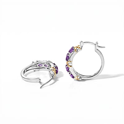 EverTrue African Amethyst 2.65 ctw Hoop Earrings in 18K YG Plated and Platinum Bond