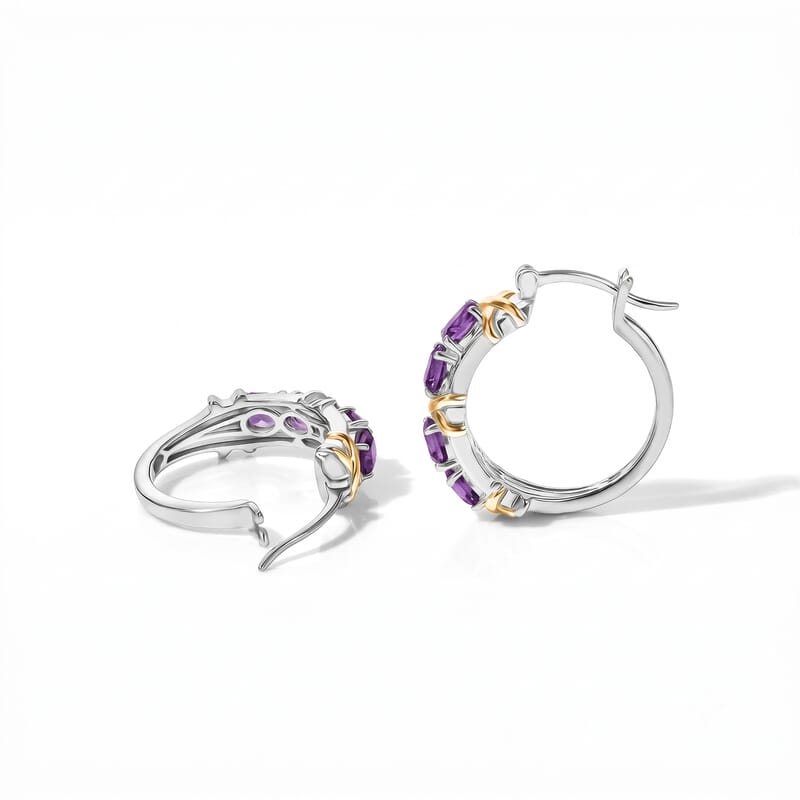 EverTrue African Amethyst 2.65 ctw Hoop Earrings in 18K YG Plated and Platinum Bond
