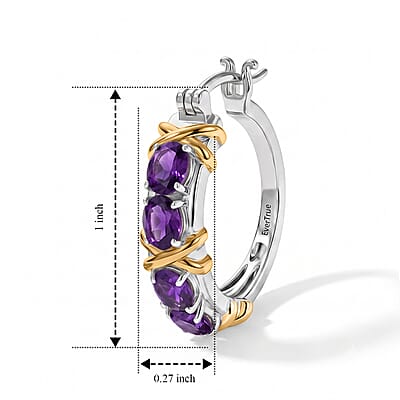EverTrue African Amethyst 2.65 ctw Hoop Earrings in 18K YG Plated and Platinum Bond