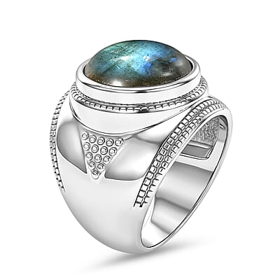 EverTrue Malagasy Labradorite 9.60 ctw Solitaire Ring in Stainless Steel (Size 8.0)