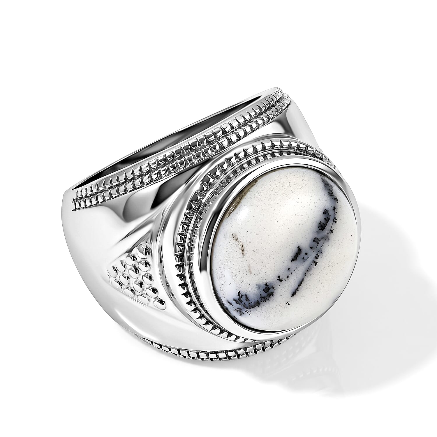 EverTrue Dendritic Agate 8.40 ctw Solitaire Ring in Stainless Steel (Size 6.0)