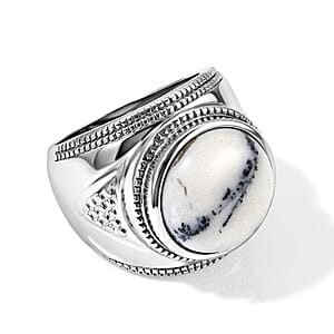 EverTrue Dendritic Agate 8.40 ctw Solitaire Ring in Stainless Steel (Size 7.0)