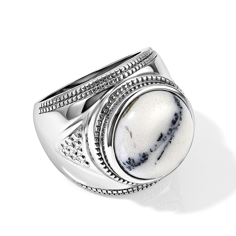 EverTrue Dendritic Agate 8.40 ctw Solitaire Ring in Stainless Steel (Size 7.0)