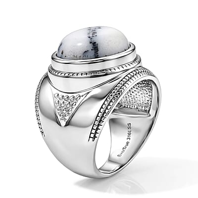 EverTrue Dendritic Agate 8.40 ctw Solitaire Ring in Stainless Steel (Size 8.0)