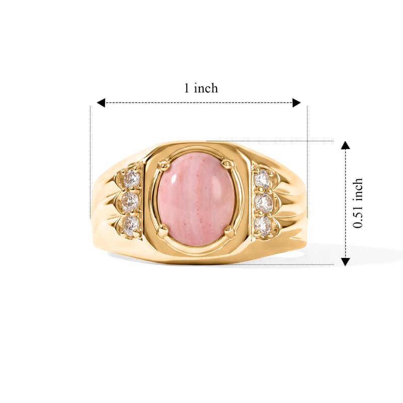 EverTrue Premium Oregon Peach Opal and White Zircon 2.25 ctw Men's Ring in 18K YG Plated (Size 9.0)