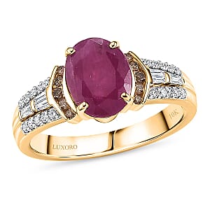 Luxoro 10K Yellow Gold AAA Montepuez Ruby, Natural Champagne and White Diamond (I2) (0.29 cts) Royal Flame Ring (Size 10.0) 2.50 ctw