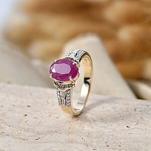Luxoro AAA Montepuez Ruby, Natural Champagne and White Diamond I2 2.50 ctw Royal Flame Ring in 10K Yellow Gold (Size   6.0)