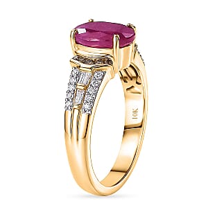 Luxoro AAA Montepuez Ruby, Natural Champagne and White Diamond I2 2.50 ctw Royal Flame Ring in 10K Yellow Gold (Size   6.0)