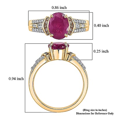 Luxoro AAA Montepuez Ruby, Natural Champagne and White Diamond I2 2.50 ctw Royal Flame Ring in 10K Yellow Gold (Size   6.0)