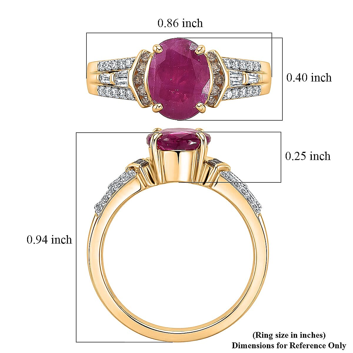 Luxoro 10K Yellow Gold AAA Montepuez Ruby, Natural Champagne and White Diamond (I2) (0.29 cts) Royal Flame Ring (Size 6.5) 2.50 ctw image number 5