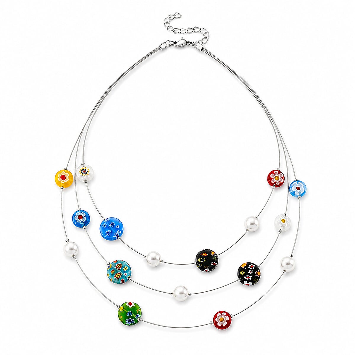 Multi Color Murano Glass ,  White Shell Pearl  Fancy Necklace (Size - 18) Pure White Stainless Steel image number 4