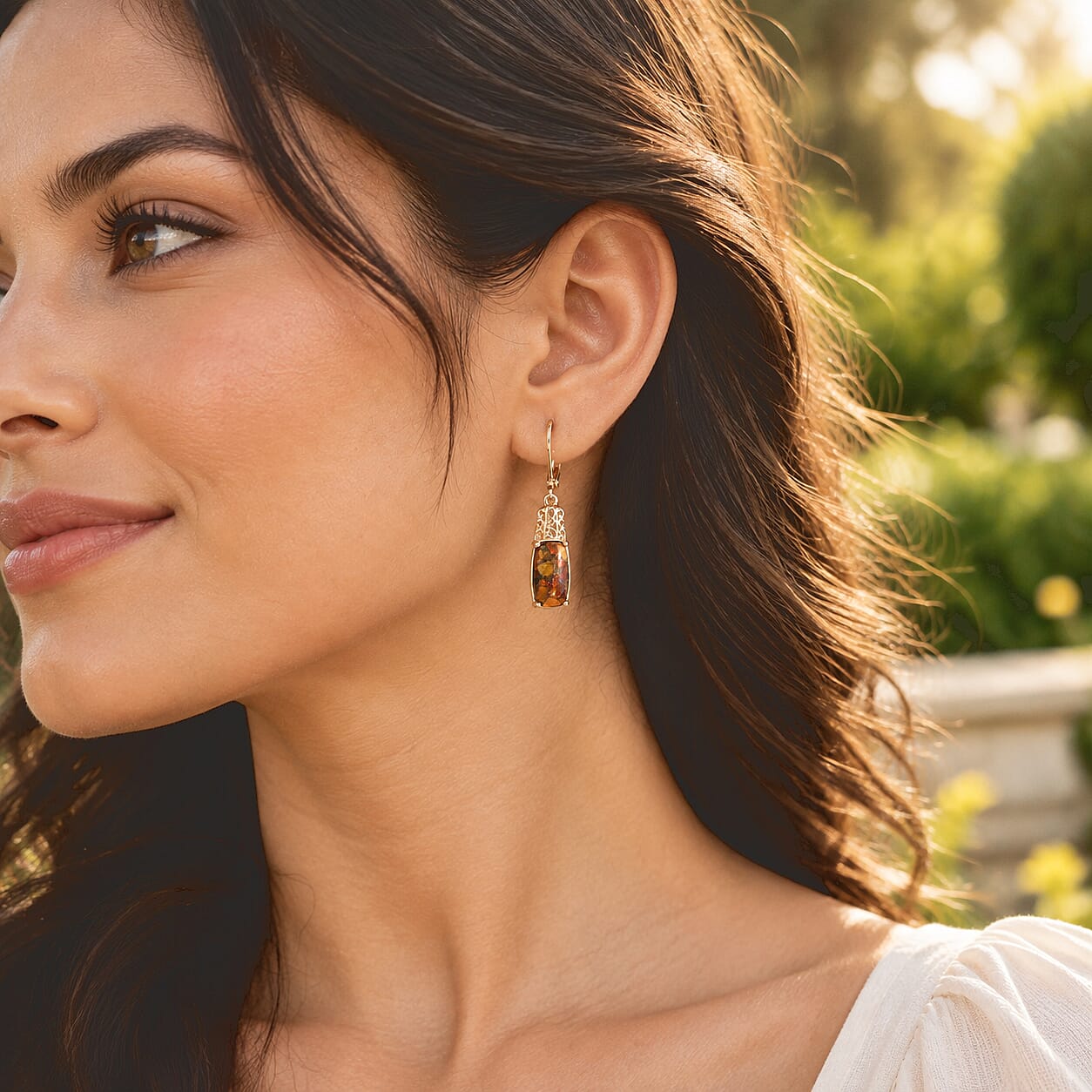 EverTrue Fire Opal Matrix 6.00 ctw Solitaire Lever Back Earrings in 18K RG Plated Copper