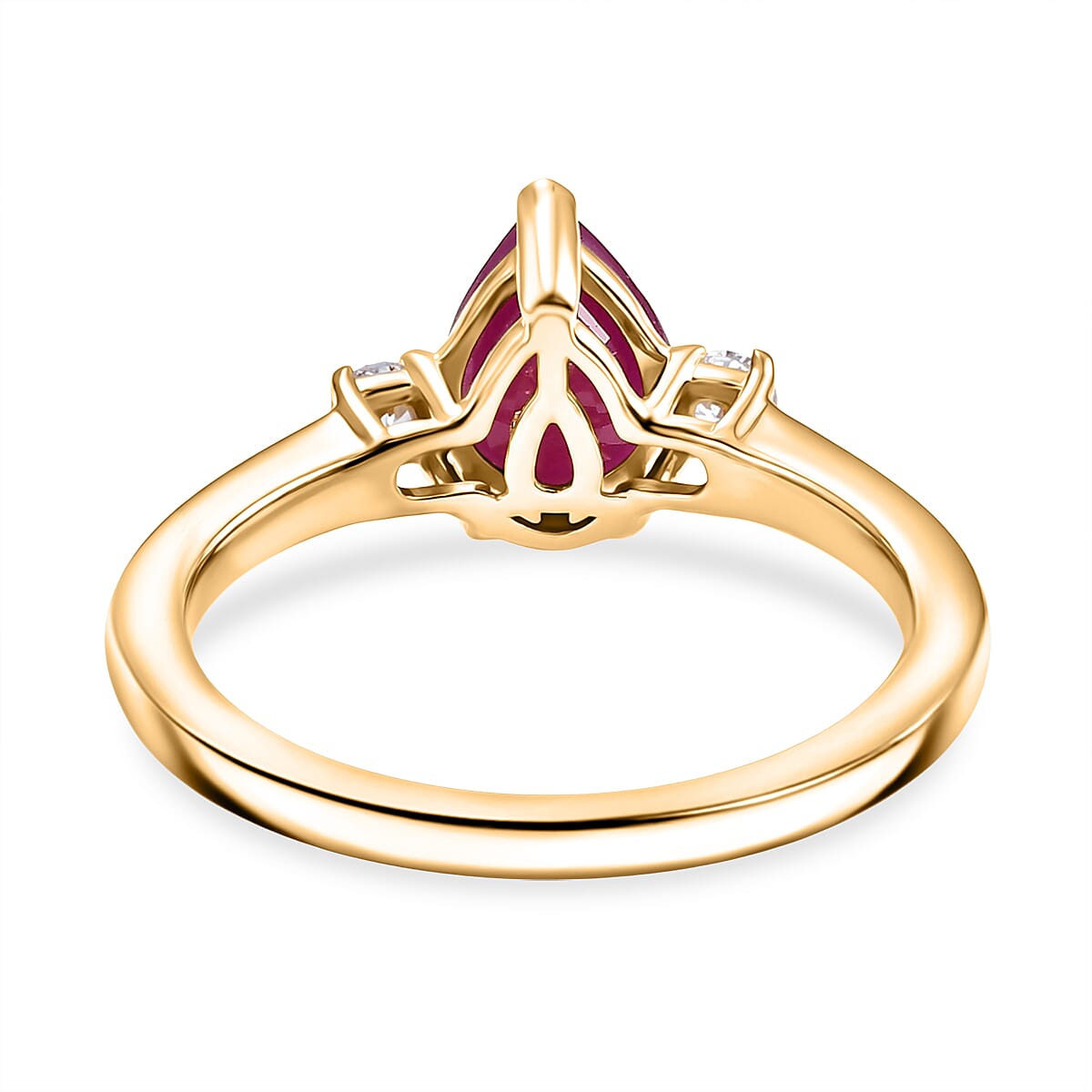 Premium Montepuez Ruby and Luxuriant Lab Grown Diamond G-H SI 1.35 ctw Whispering Drop Ring in 18K Vermeil Yellow Gold Over Sterling Silver (Size 10.0) image number 4