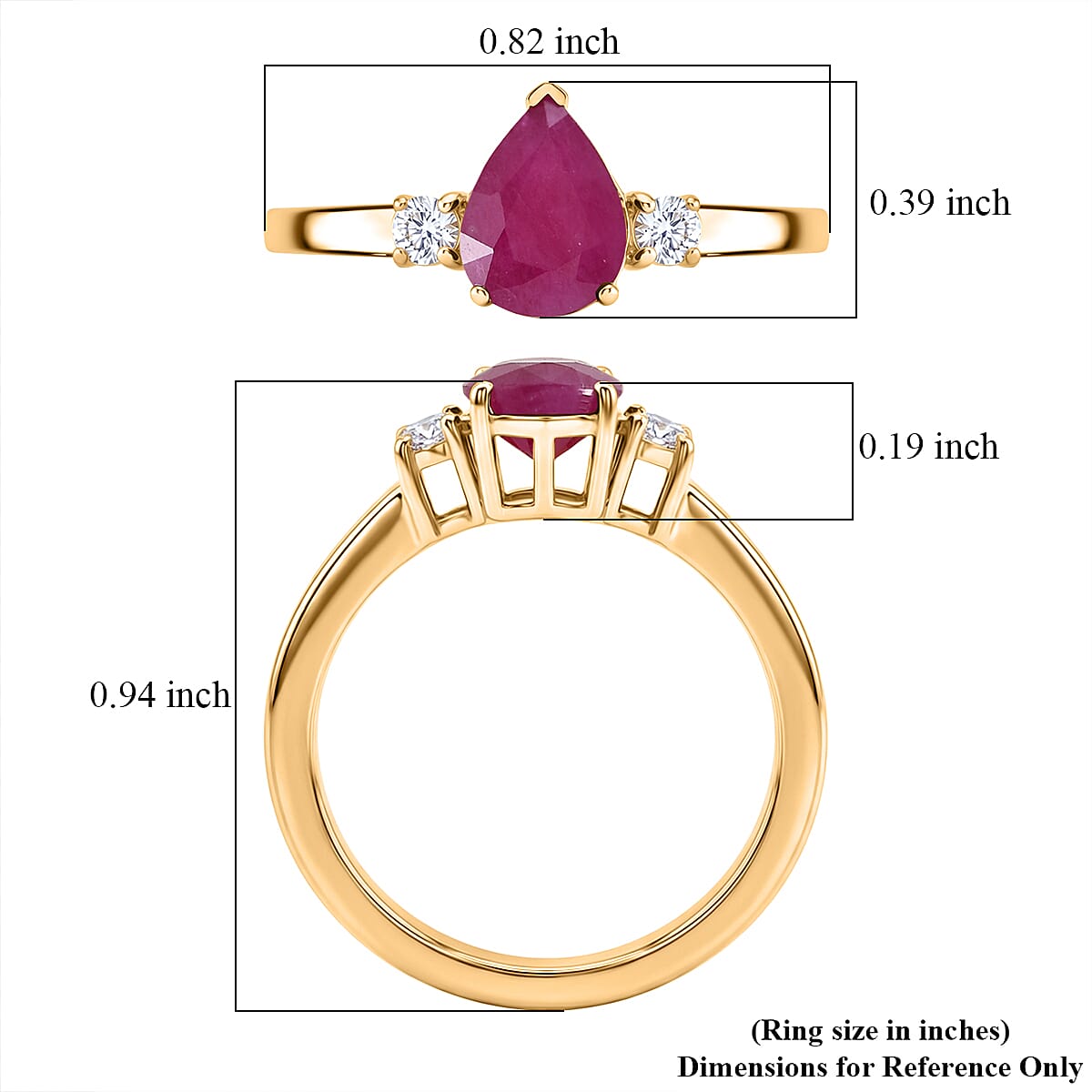 Premium Montepuez Ruby and Luxuriant Lab Grown Diamond G-H SI 1.35 ctw Whispering Drop Ring in 18K Vermeil Yellow Gold Over Sterling Silver (Size 10.0) image number 5