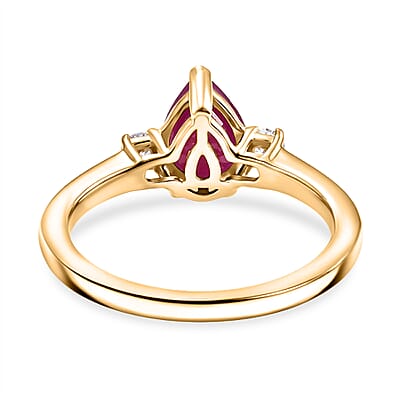 Premium Montepuez Ruby and Luxuriant Lab Grown Diamond G-H SI 1.35 ctw Whispering Drop Ring in 18K Vermeil Yellow Gold Over Sterling Silver (Size 6.0)