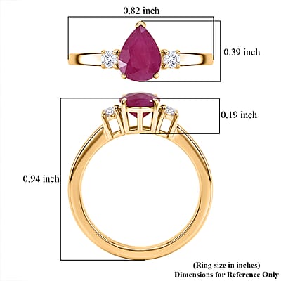 Premium Montepuez Ruby and Luxuriant Lab Grown Diamond G-H SI 1.35 ctw Whispering Drop Ring in 18K Vermeil Yellow Gold Over Sterling Silver (Size 6.0)