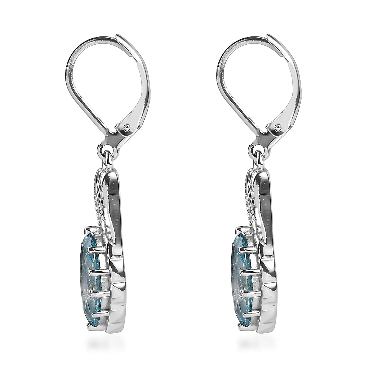 EverTrue Signity Teal Topaz 3.85 ctw Lever Back Earrings in Stainless Steel