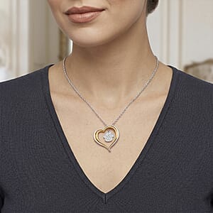 Simulated Diamond Double Heart with Paw Print Pendant Necklace in Dualtone 20 Inches