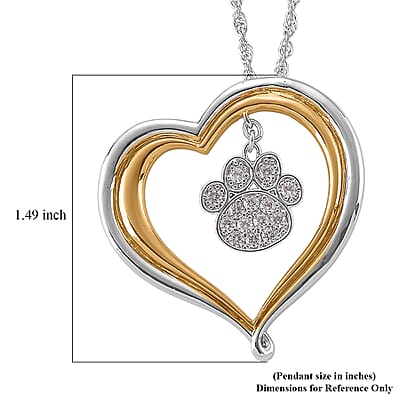 Simulated Diamond Double Heart with Paw Print Pendant Necklace in Dualtone 20 Inches