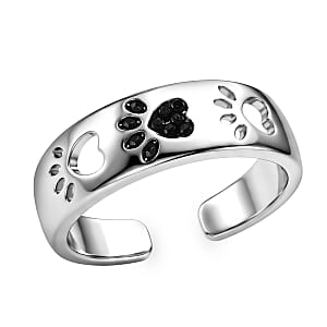 Simulated Black Diamond Paw Print Ring in Silvertone (Size 6-7)