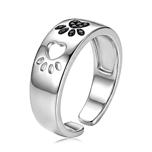 Simulated Black Diamond Paw Print Ring in Silvertone (Size 6-7)